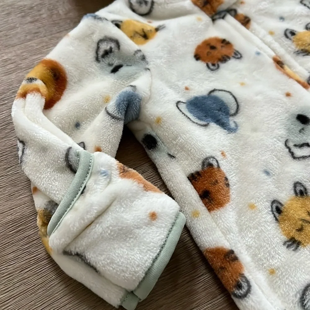 Chickpea Neutral Baby Boy Girl Animals Fuzzy Pram Bunting Coverall 3-6 months